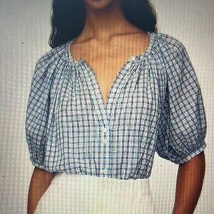 GAP Blue and White Plaid Blouse